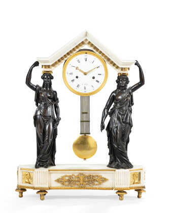 Catalog image of a louis xvi patinated gilt-bronze and marble mantel clock, circa 1790 | pendule…