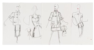 View 1 of Lot 34: Four original sketches for fashion | Quatre croquis de mode originaux