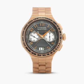 View 1 of Lot 2574: LineSport Rattrapante | A pink gold split seconds single button chronograph bracelet watch with date, Circa 2024