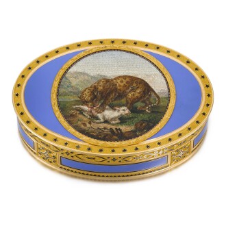 View 1 of Lot 20: A gold, enamel and Roman micromosaic snuff box, Etienne-Louis Blerzy, Paris, circa 1804