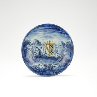 View 1 of Lot 313: A Savona maiolica armorial plate, circa 1740-1760