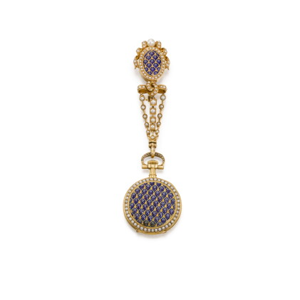 Catalog image of Gold, Enamel And Pearl Lady's Pendant Watch And Fob, Circa 1885