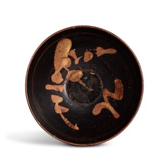 View 1 of Lot 624: A Jizhou painted black-glazed 'prunus' bowl, Southern Song dynasty 南宋 吉州窰黑釉月梅紋盌