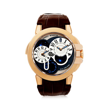 Catalog image of harry winston | reference 400-matz44r a pink gold automatic dual time wristwatc…