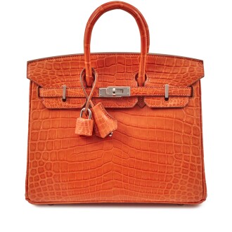 View 1 of Lot 11: Orange Poppy Matte Niloticus Crocodile Birkin 25 Palladium Hardware, 2016