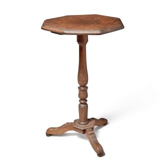 View 1 of Lot 506: Very Fine and Rare William and Mary Line-and-Berry Inlaid Walnut Candlestand, Chester County, Pennsylvania, Circa 1725