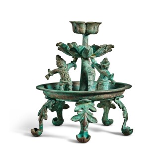 View 1 of Lot 101: A bronze oil lamp, Tang dynasty | 唐 銅天王花式五足燈