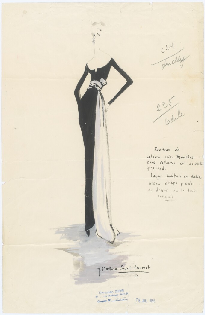 Sketch by Yves Saint Laurent, Collection Dior Heritage, Paris