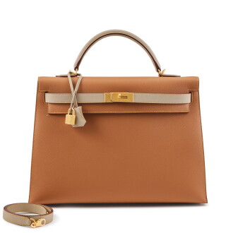 View 1 of Lot 9: Gold and Trench Epsom Jaune Stitching HSS Kelly 40 Sellier Brushed Gold Hardware, 2024