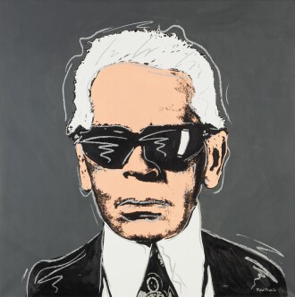 View 1 of Lot 300: Karl Lagerfeld's portrait, Michel Friess for German Pop Art and a print portrait by J & J Moatti | Porträt von Karl Lagerfeld, Michel Friess für German Pop Art und ein gedrucktes Porträt von J & J Moatti