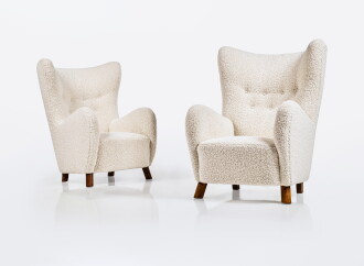 View 1 of Lot 93: Pair of Wingback Chairs