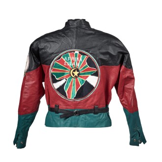 View 1 of Lot 29: Afrika Islam's custom Zulu Nation leather jacket, [ca. 1987]