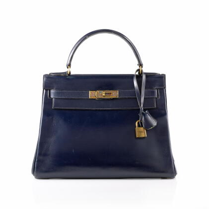 Catalog image of Navy Blue Box Retourne Kelly 28 Gold Hardware,1952 (Borsa Hermes Kelly 28 in pe…