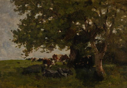 Catalog image of nathaniel hone, r.h.a. | cows sheltering under a tree