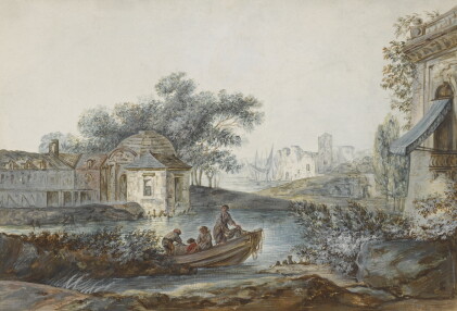 Catalog image of attributed to alexandre jean noël | a river landscape with fisherman in a boat …