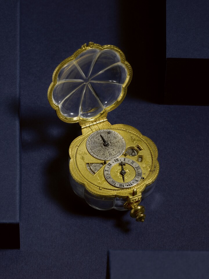 George Margetts, London, An Important Gold and Enamel Pair Cased Cylinder Watch with Tidal Dial, Annual Calendar and Astronomical Indications, The Outer Case Back with Enamel Panel Painted En Grisaille 1778, No.1.