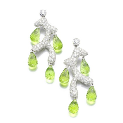 Catalog image of michele della valle | pair of peridot and diamond earrings