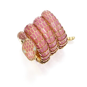 View 1 of Lot 15: Bulgari | Gold, Enamel and Diamond 'Serpenti' Bracelet-Watch