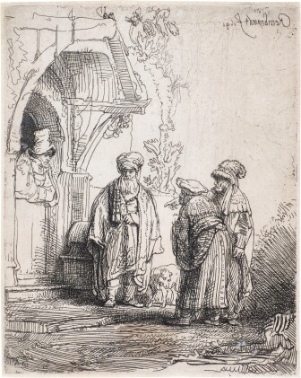 Catalog image of Three Oriental Figures (Jacob and Laban?) (B., Holl. 118; New Holl. 190; H. 183)