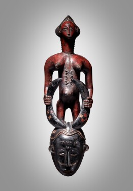 View 1 of Lot 25: Guro Mask with Female Figure, Côte d'Ivoire