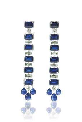 Catalog image of pair of kyanite, sapphire and diamond earrings, michele della valle