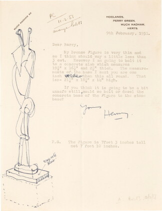 Catalog image of henry moore | letter with drawing of sculpture