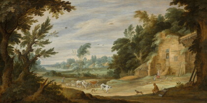 Catalog image of alexander keirincx | landscape with a herder and his cows on the edge of a wood…