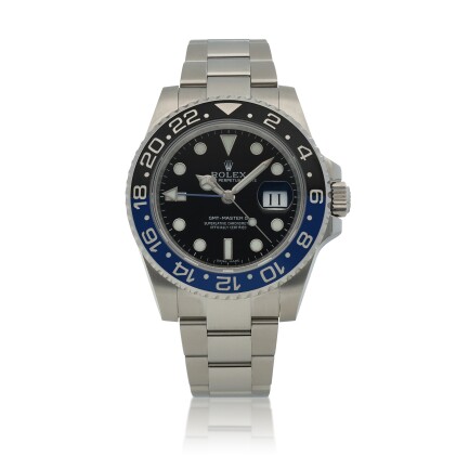 View 1 of Lot 46: 'Batman' GMT-Master II, Ref. 116710BLNR  A stainless steel dual time zone wristwatch with date and bracelet  Circa 2015