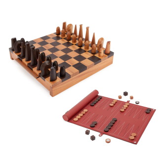 View 1 of Lot 684: Set of Two Brique Swift Paris-Louxor Foldable Backgammon Game and Fauve Taurillon H Samarcande II Chess Set