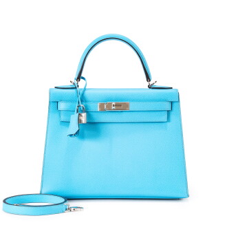 View 1 of Lot 460: Bleu Céleste Epsom Kelly 28 Sellier Palladium Hardware, 2022