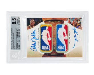 View 1 of Lot 6: Kareem Abdul-Jabbar & Kobe Bryant Los Angeles Lakers 2006-07 Upper Deck Exquisite Collection Dual Logoman Autographs #ADL-AB BGS 8.5/9 Autograph | 1-of-1 | Game-Used Patches | On-Card Autographs