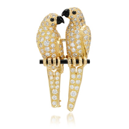 Catalog image of Diamond and onyx parrot brooch