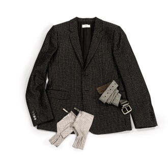 View 1 of Lot 389: Wool Black and Silver Jacket, circa 2000  | Veste en laine et fil d'argent, à motifs à carreaux, circa 2000