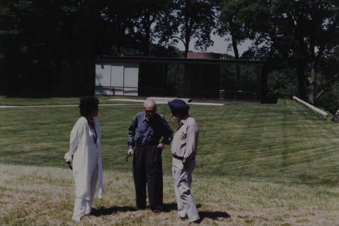 Patwant Singh with Philip Johnson at his museum, Glass House, Connecticut, c. 1980