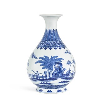 View 1 of Lot 434: A blue and white vase, yuhuchunping, Seal mark and period of Qianlong  清乾隆 青花竹石芭蕉紋玉壺春瓶  《大清乾隆年製》款