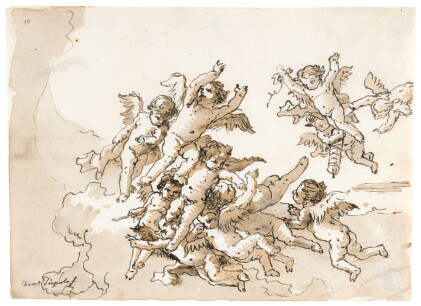 Catalog image of giovanni domenico tiepolo | amorini with an arrow and a flaming torch in the clouds