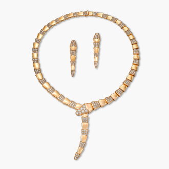 View 1 of Lot 1612: Gold and Diamond ‘Serpenti Viper’ Demi-Parure  |  寶格麗  |  K金 配 鑽石  ‘Serpenti Viper’ 項鏈 及 耳環 套裝