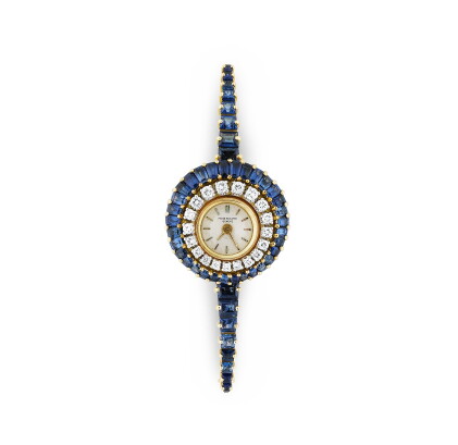 Catalog image of montre-broche saphirs et diamants | sapphire and diamond brooch/watch
