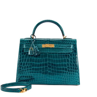 View 1 of Lot 6066: Bleu Colvert Shiny Niloticus Crocodile Kelly 32 Sellier Gold Hardware, 2017