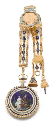 Catalog image of robin a paris | gold, enamel and pearl-set watch with chatelaine, circa 1790