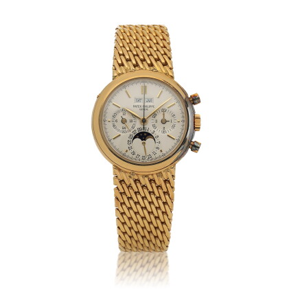 Catalog image of Ref. 3970/002 Yellow gold perpetual calendar chronograph bracelet watch with mo…