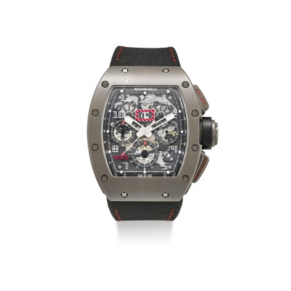Catalog image of richard mille | rm011 a titanium semi-skeletonized chronograph wristwatch with …
