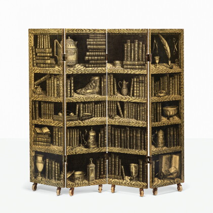 Catalog image of piero fornasetti | "libri" and "strumenti musicali" folding screen