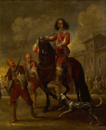 Catalog image of An equestrian portrait of a gentleman in a town square