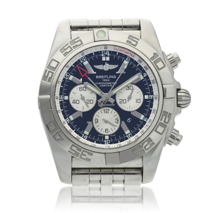Catalog image of Reference AB0410 Chronomat A stainless steel dual time chronograph wristwatch w…