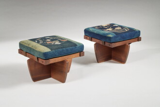 View 1 of Lot 537: Pair of “Greenrock” Ottomans from the Japanese House of Governor and Mrs. Nelson A. Rockefeller, Pocantico Hills, New York