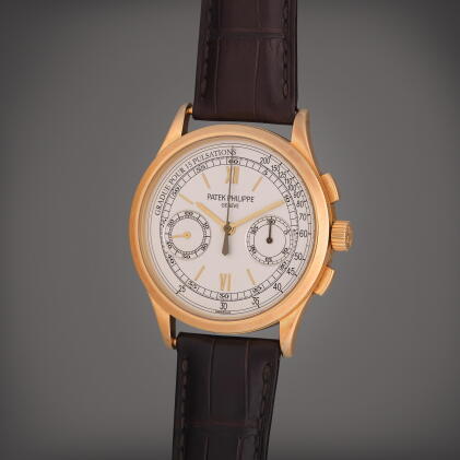 Catalog image of Reference 5170J-001 | A yellow gold chronograph wristwatch with pulsation scale…