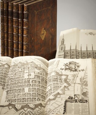 View 1 of Lot 49: Blaeu, Nieuw Stedeboeck van Italien (Piemont), The Hague, 1724-1725, 8 volumes, marbled calf gilt