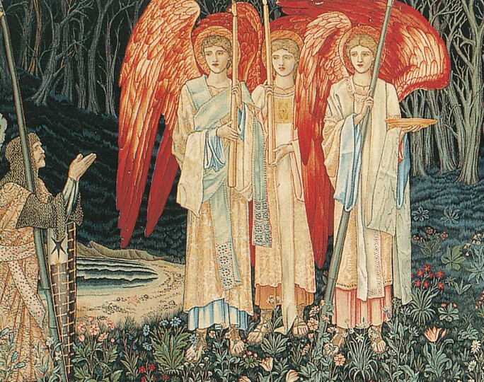 EDWARD BURNE JONES’ painting, THE ATTAINMENT: THE VISION OF THE HOLY GRAIL TO SIR GALAHAD, SIR BORS AND SIR PERCIVAL, 1980-4. PRIVATE COLLECTION.