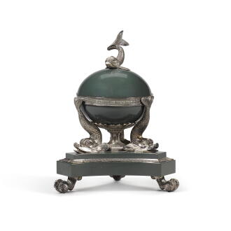 View 1 of Lot 8: A silver-mounted hardstone inkwell, 20th century
